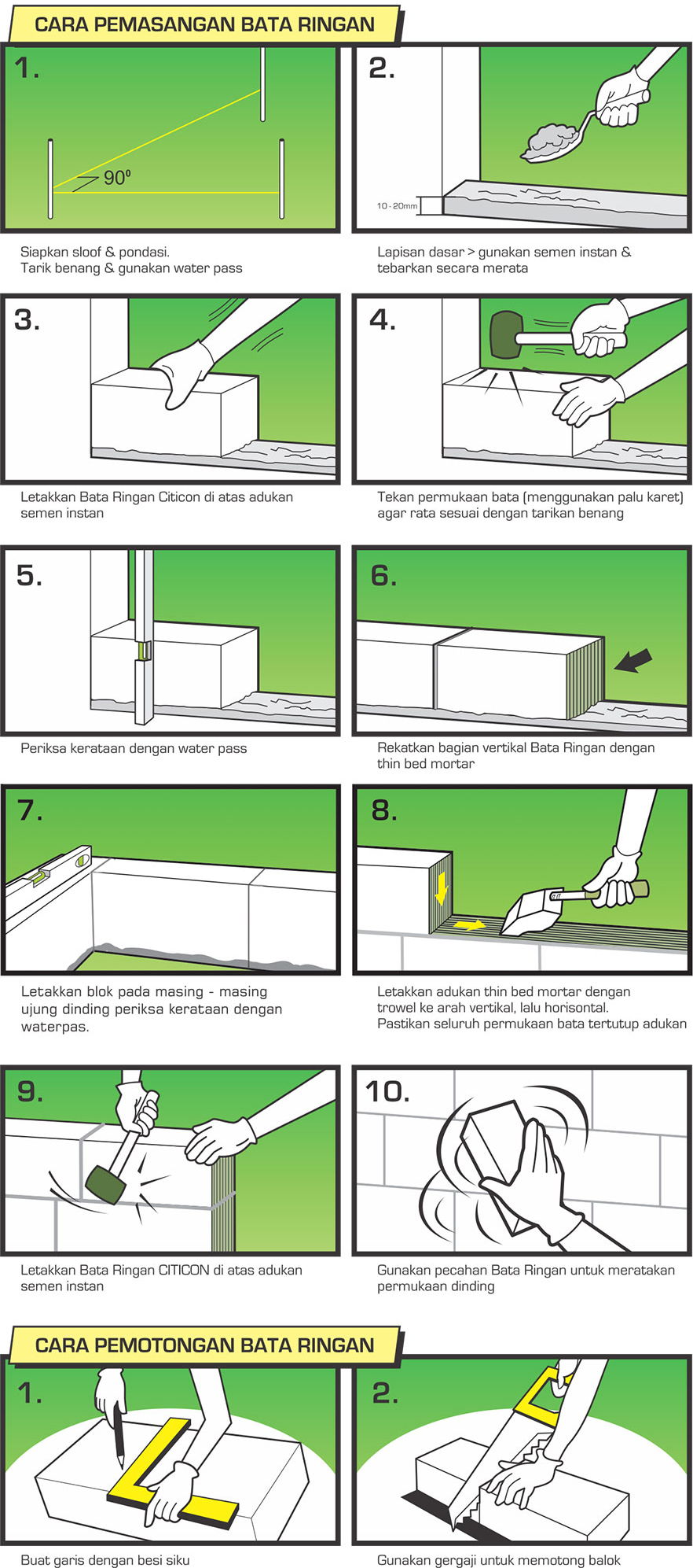 cara pemasangan bata ringan citicon